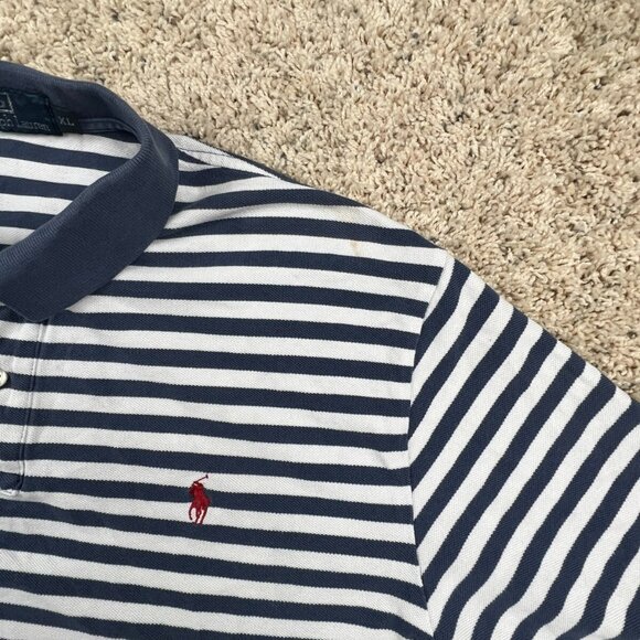 Polo Ralph Lauren Polo Shirt Men's XL Blue White Striped Pony Logo Short Sleeve - Picture 4 of 12